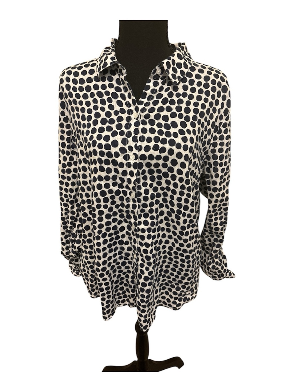 Charter Club White Shirt with Navy Polka Dots
